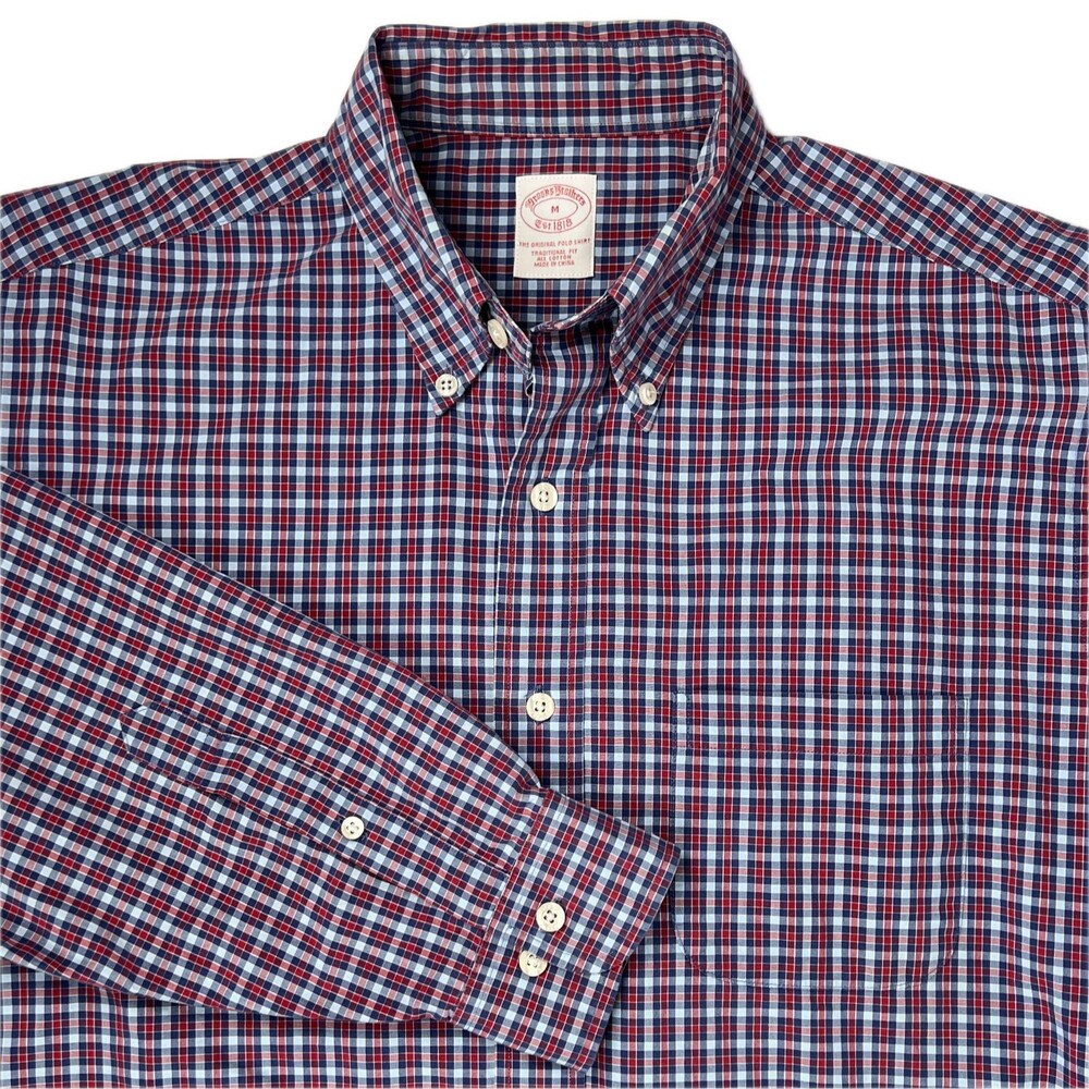 Brooks Brothers Casual Shirt Non-Iron Red and Blue Check Long-Sleeve Button-Down